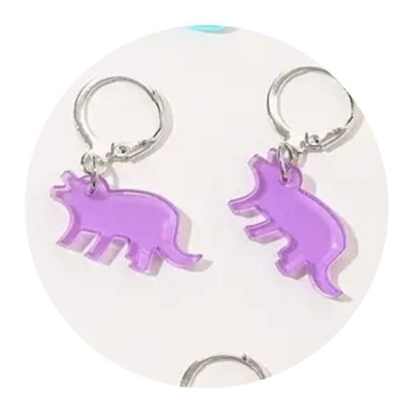 New! Adorable Purple Dinosaur Colorful Acrylic Cute Dangle Earrings Nickel Free - Picture 1 of 3